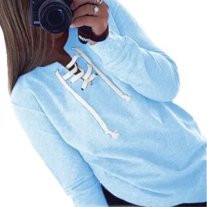 2018 New Women Bandage Top Hoodies Sweatshirt Casual Long Sleeve Solid Lace Up Tops Plus Size Hollow Out Autumn Spring Shirts