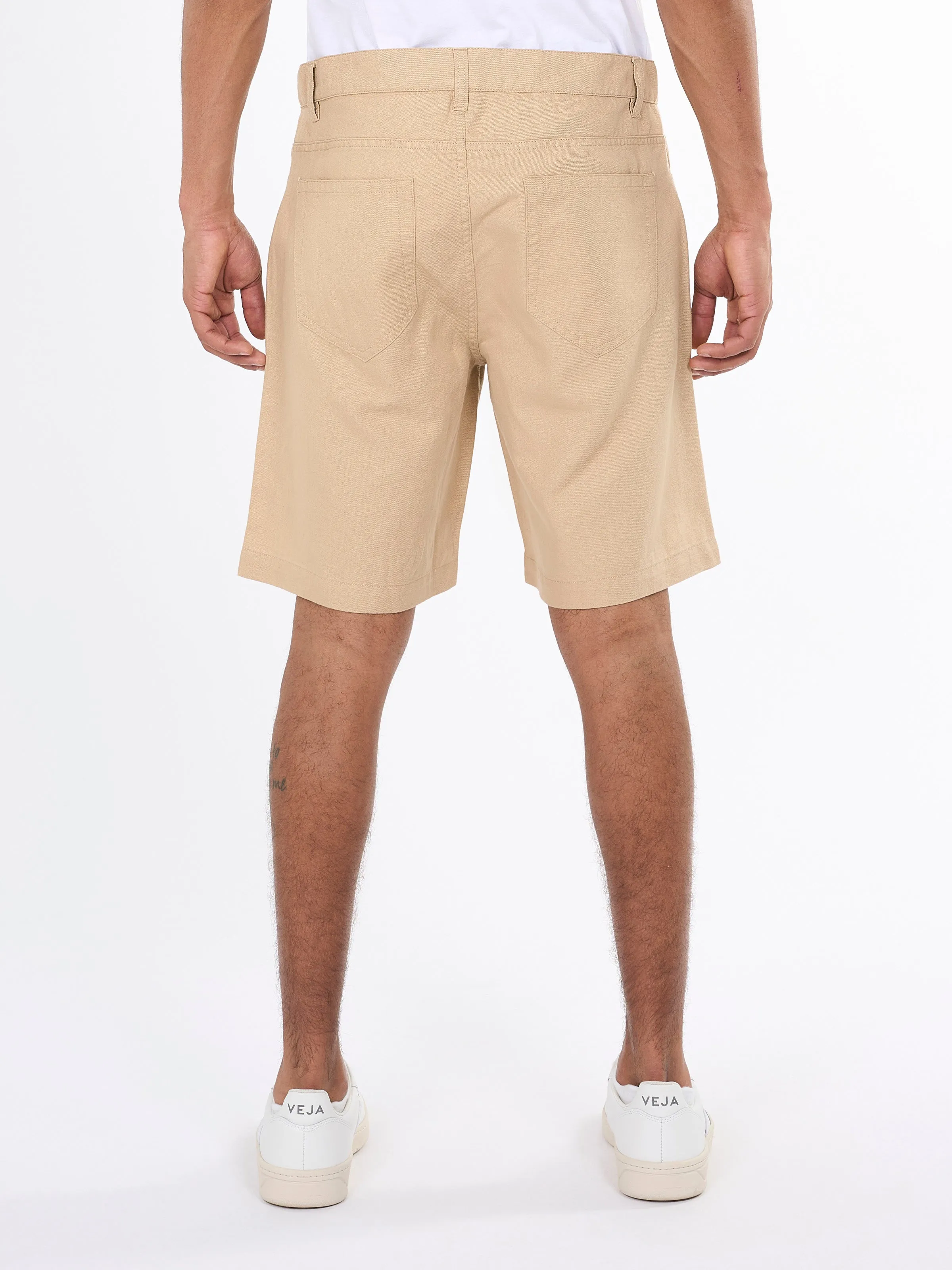 5-pocket cotton-linen blend twill shorts - Safari
