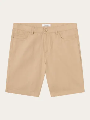 5-pocket cotton-linen blend twill shorts - Safari
