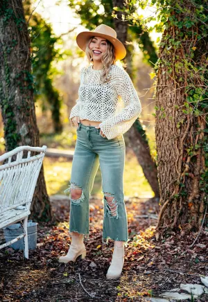 90's Vintage Crop Flare: Army Green