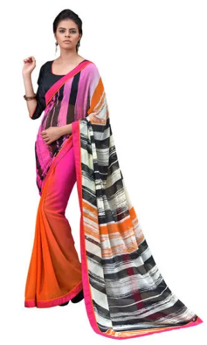 A Blossom Flavourish Coloured Fashionable Digital Printed Saptrangi Multicolour Party wear saree