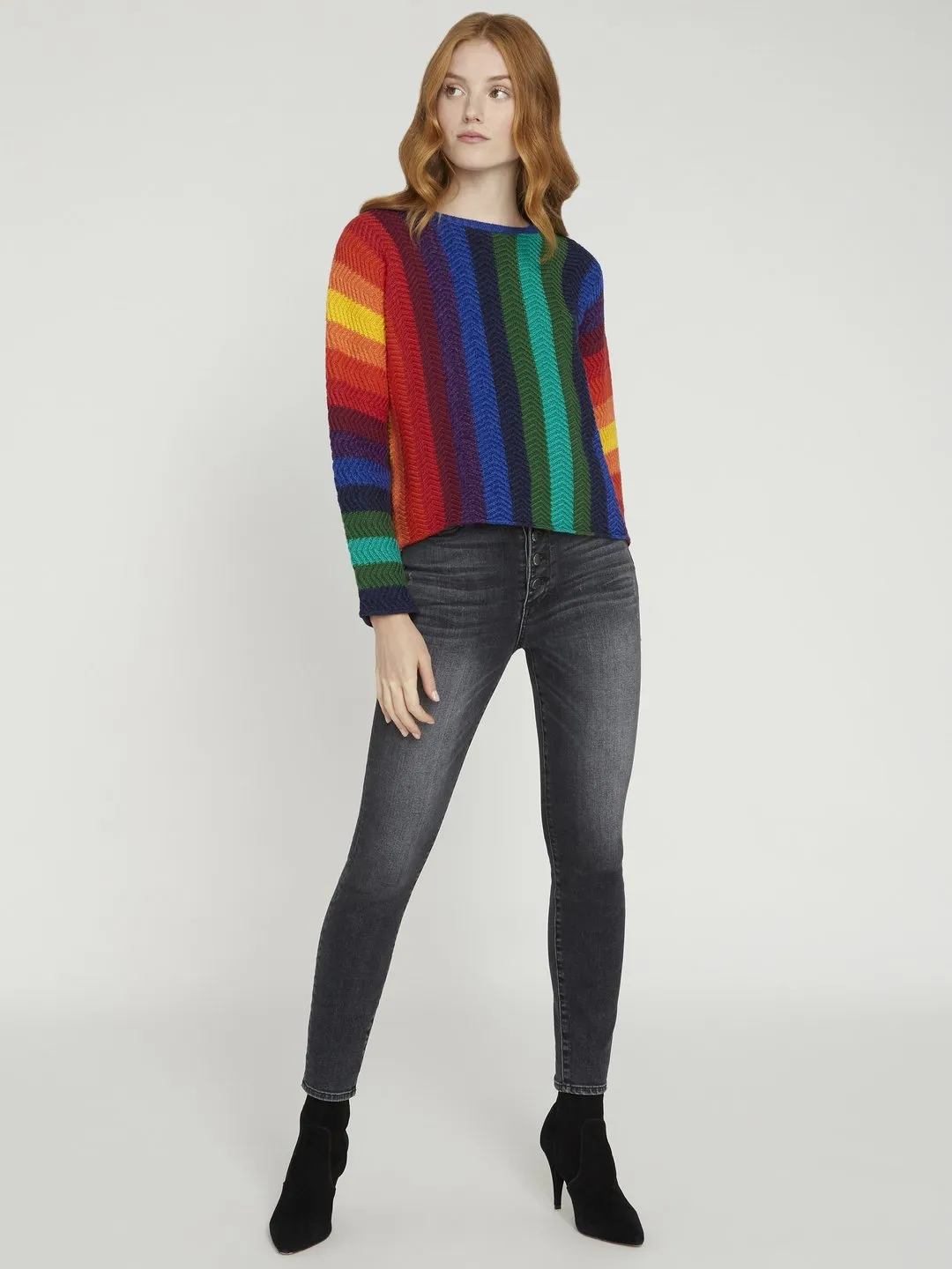Alice   Olivia - Dessie Racked Rib Crewneck Pullover Multi