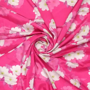 Attractive White Daffodil Flower Digital Printed Fabric - Silk Crepe