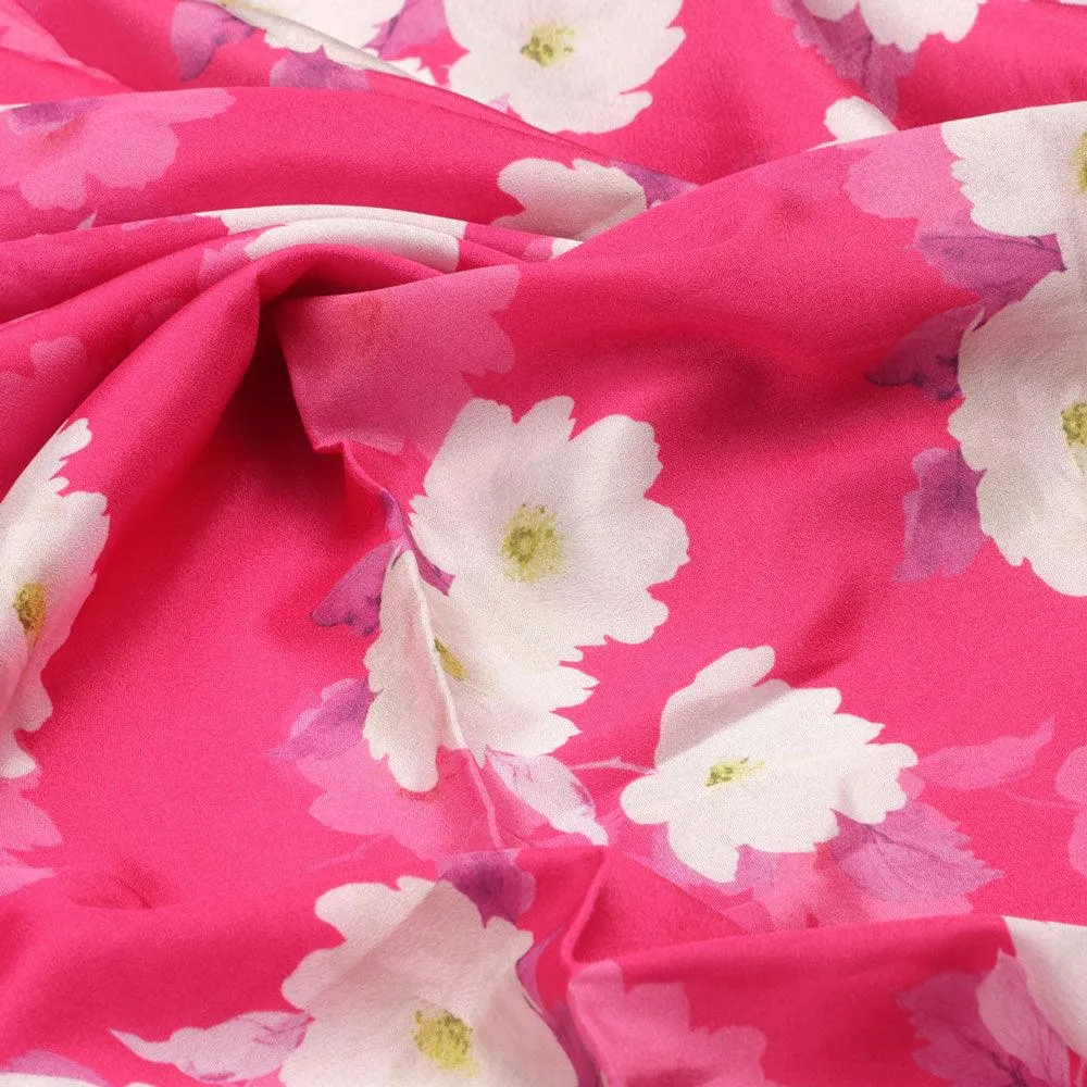 Attractive White Daffodil Flower Digital Printed Fabric - Silk Crepe