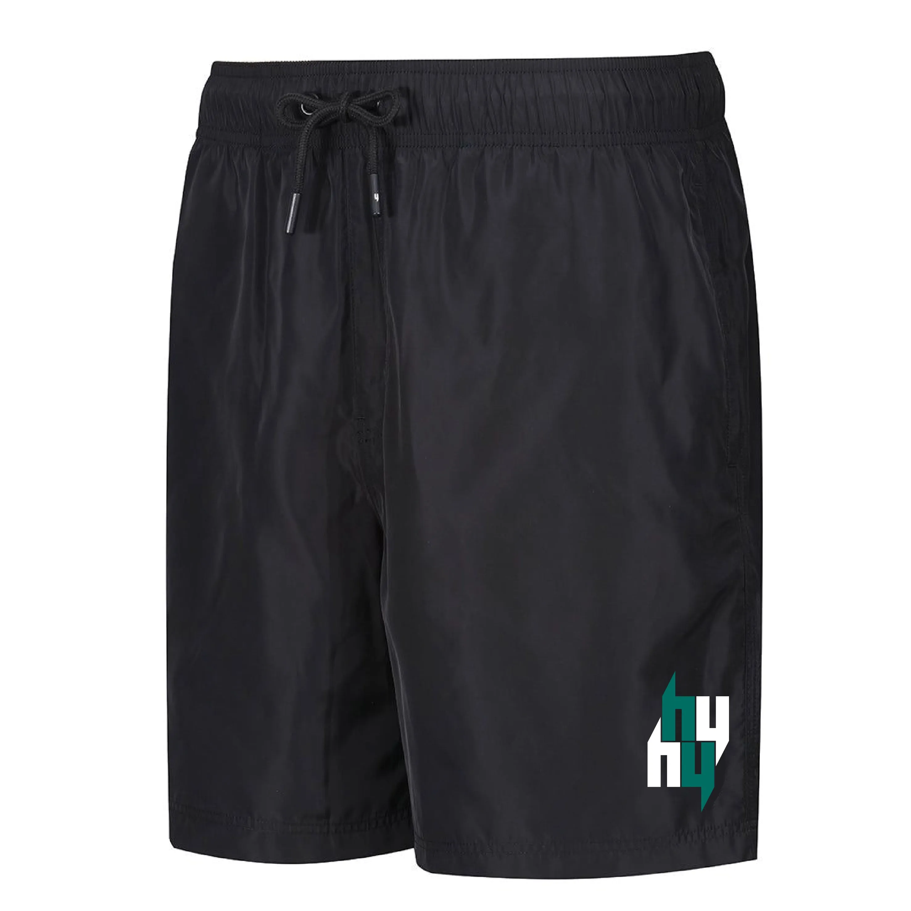 BLACK SWIM SHORTS FOUR Y LOGO GREEN