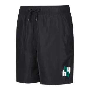 BLACK SWIM SHORTS FOUR Y LOGO GREEN