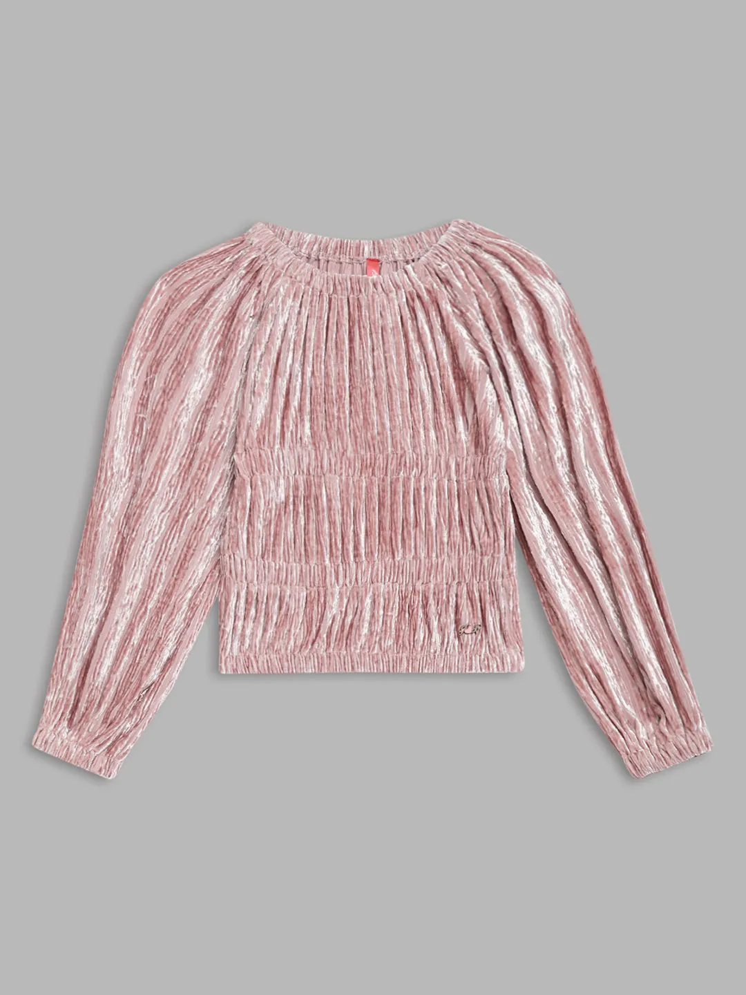 Blue Giraffe Girls Peach Self Design Round Neck Full Sleeves Pullover Style Sweatshirt