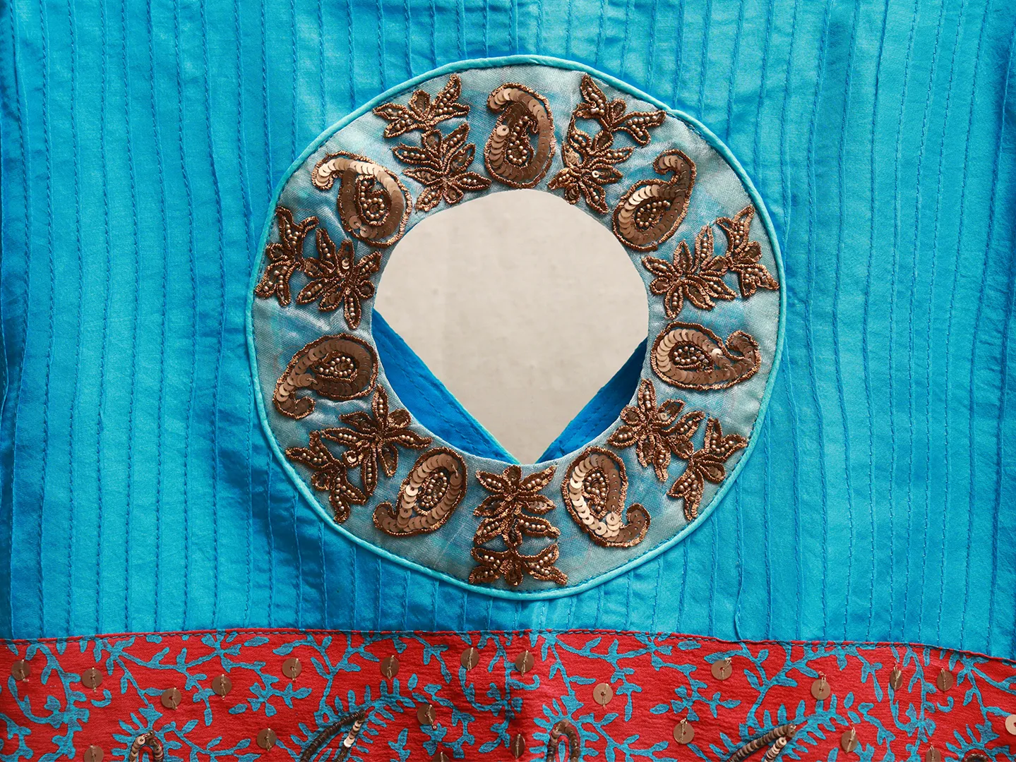 Cerulean blue Handspun and handwoven cotton print, silk hand embroidery blouse
