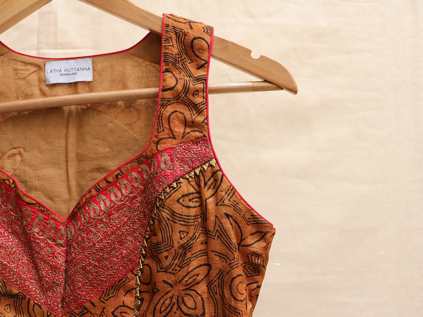 Cider orange, Kalamkari, Hand embroidery blouse