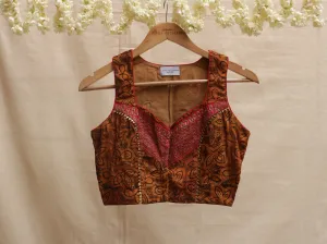 Cider orange, Kalamkari, Hand embroidery blouse