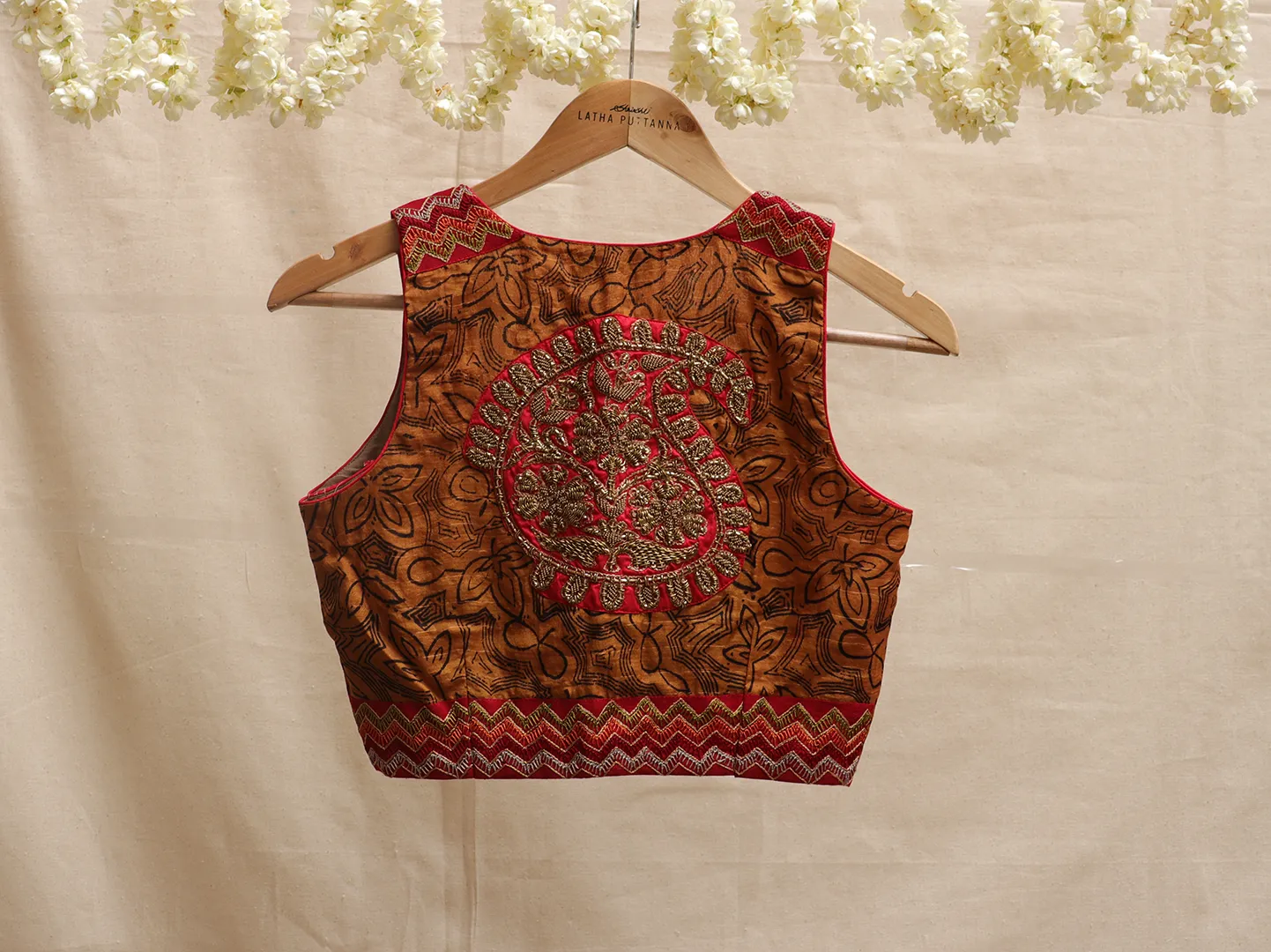 Cider orange, Kalamkari, Hand embroidery blouse