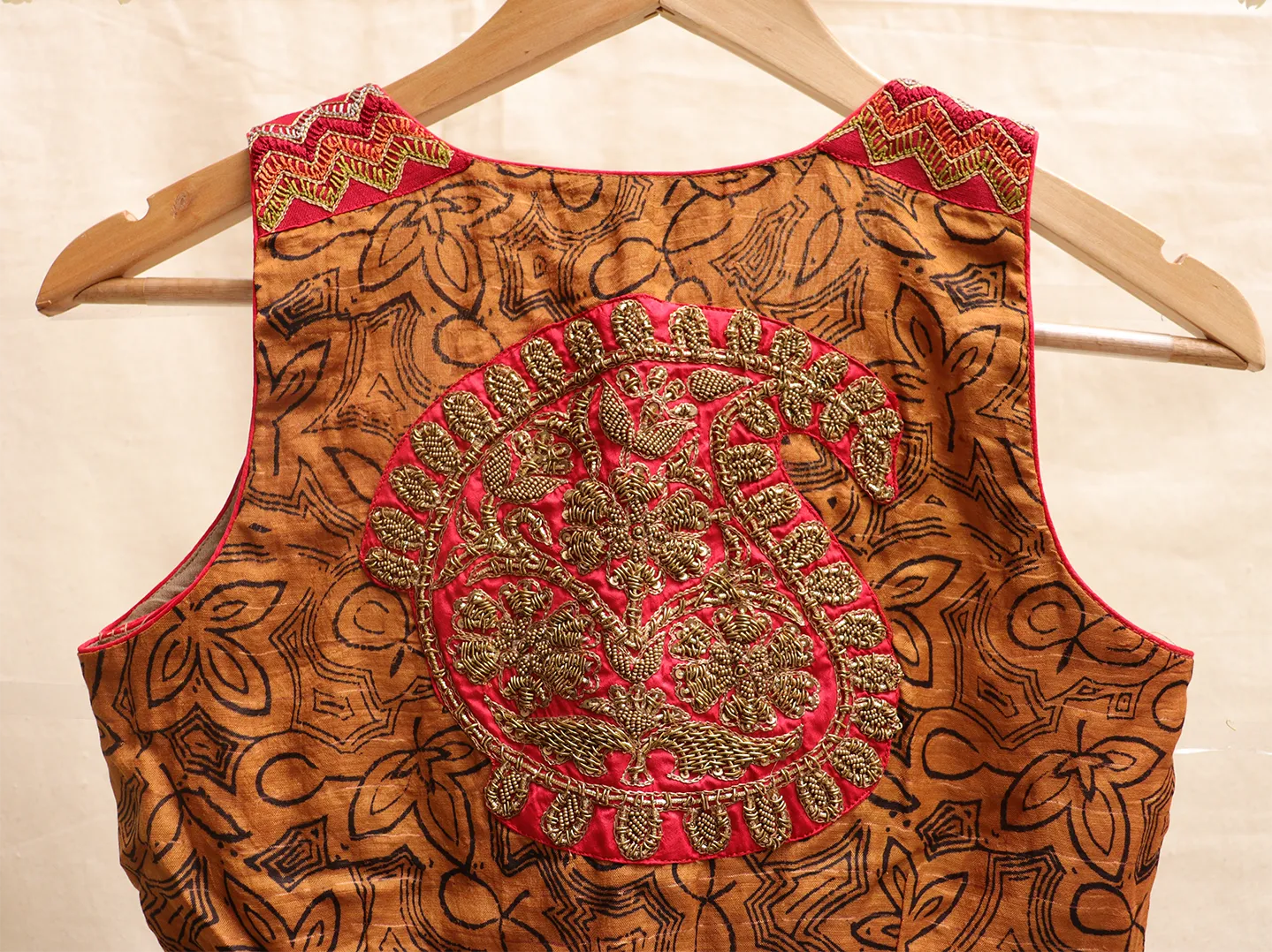Cider orange, Kalamkari, Hand embroidery blouse