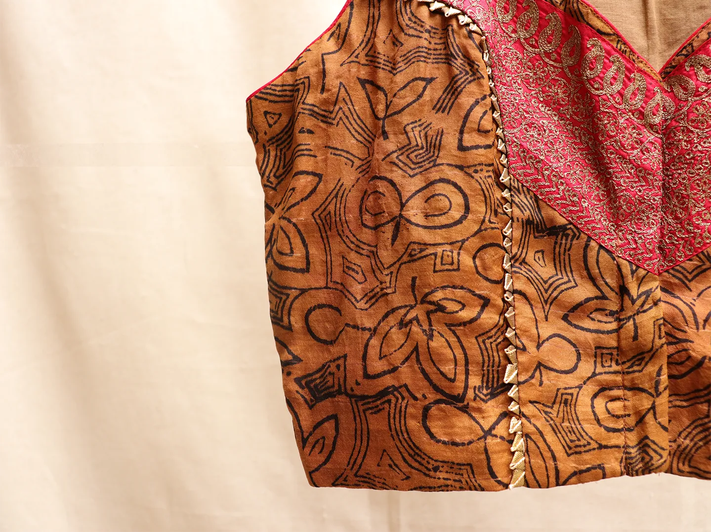 Cider orange, Kalamkari, Hand embroidery blouse