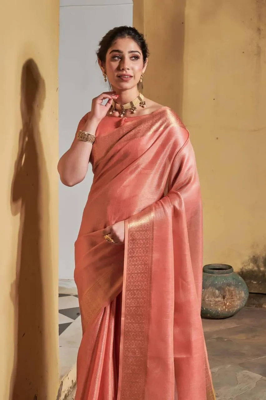 Coral Peach Maheshwari silk  Saree