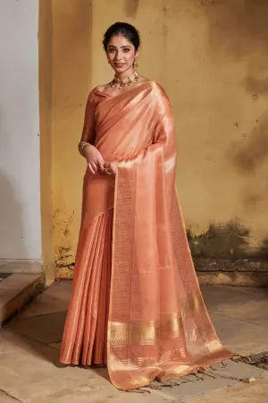 Coral Peach Maheshwari silk  Saree