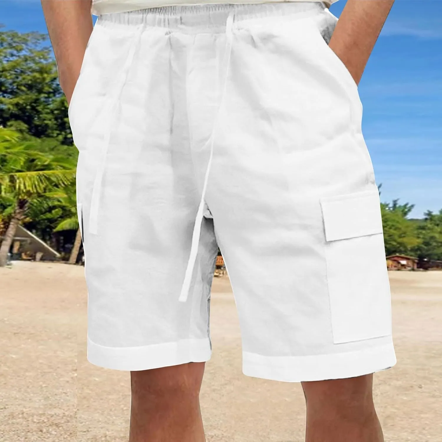 Cotton Linen Shorts for Men Casual Solid Color Baggy Shorts Breathable Pants Gym Running Thin Pants 2025 Summer