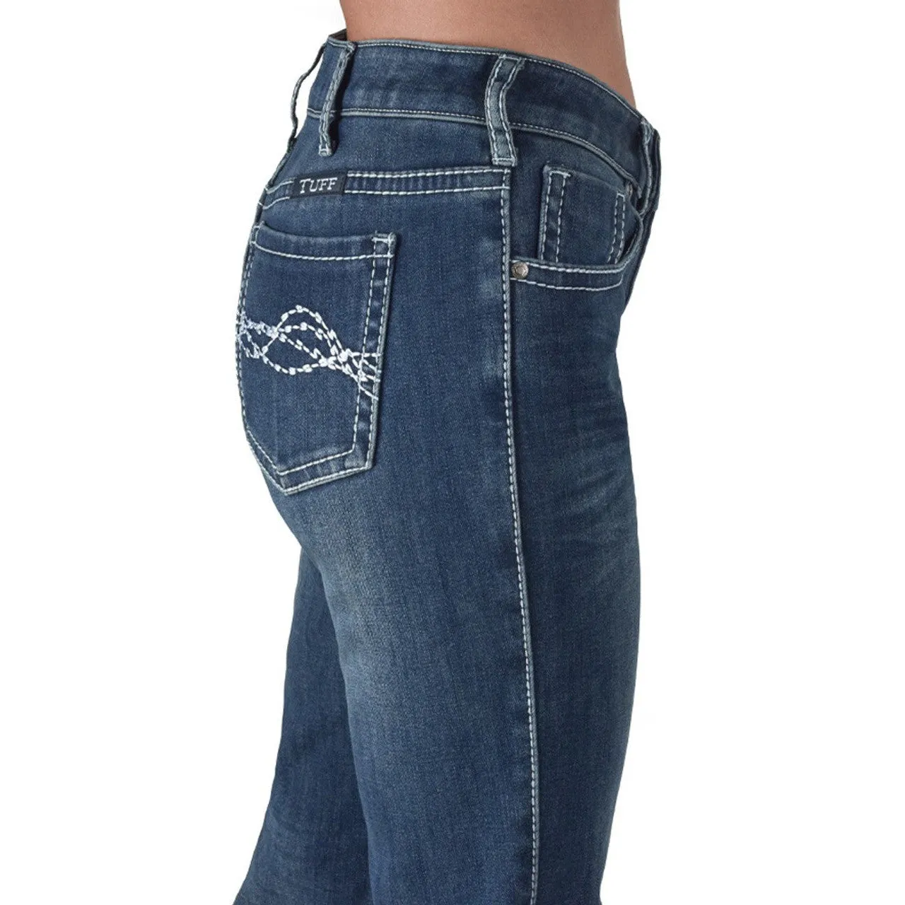 Cowgirl Tuff Women's Edgy Flannel Bootcut Jeans - Dark Wash