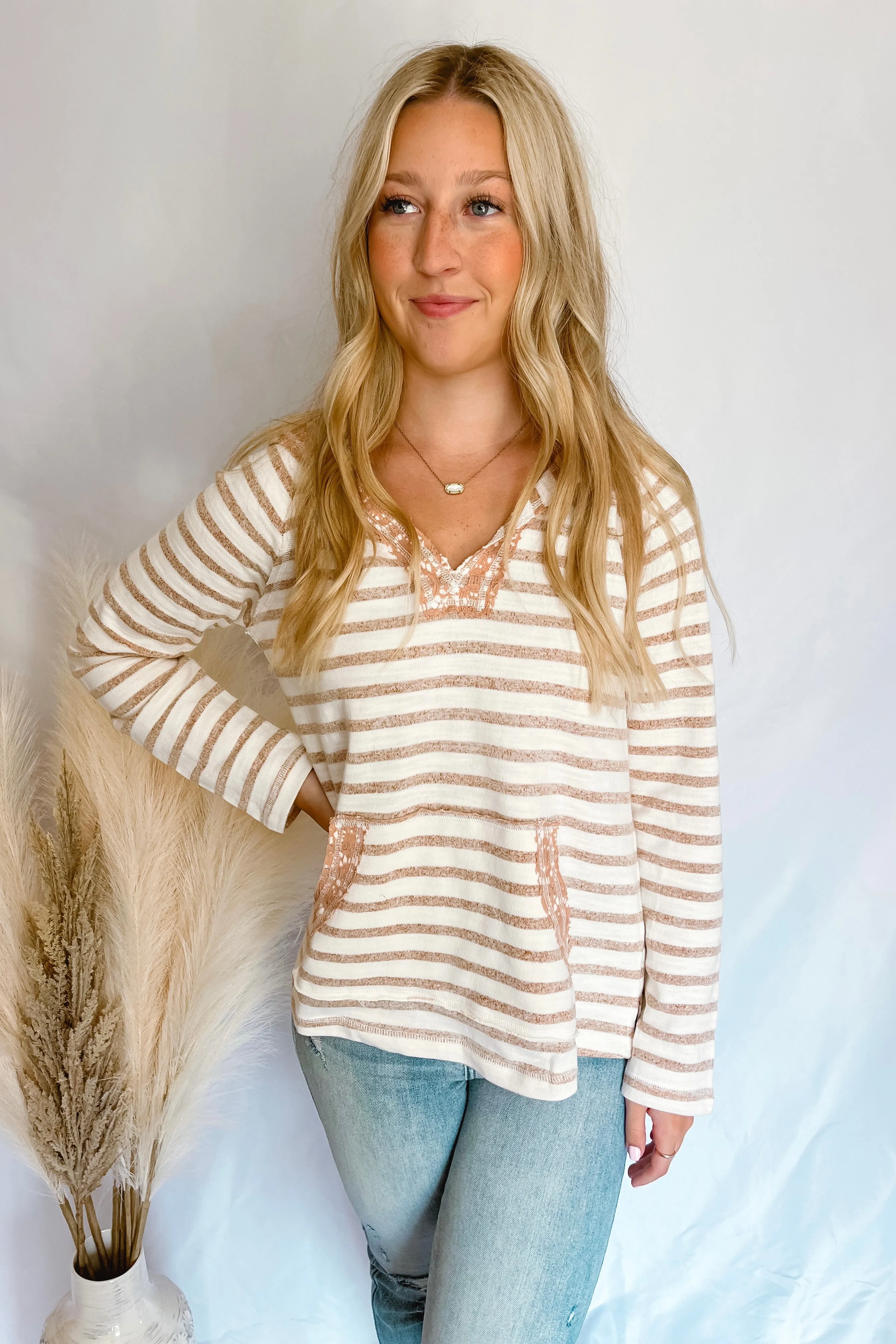 Cozy Moment Mauve Striped Hoodie Pullover