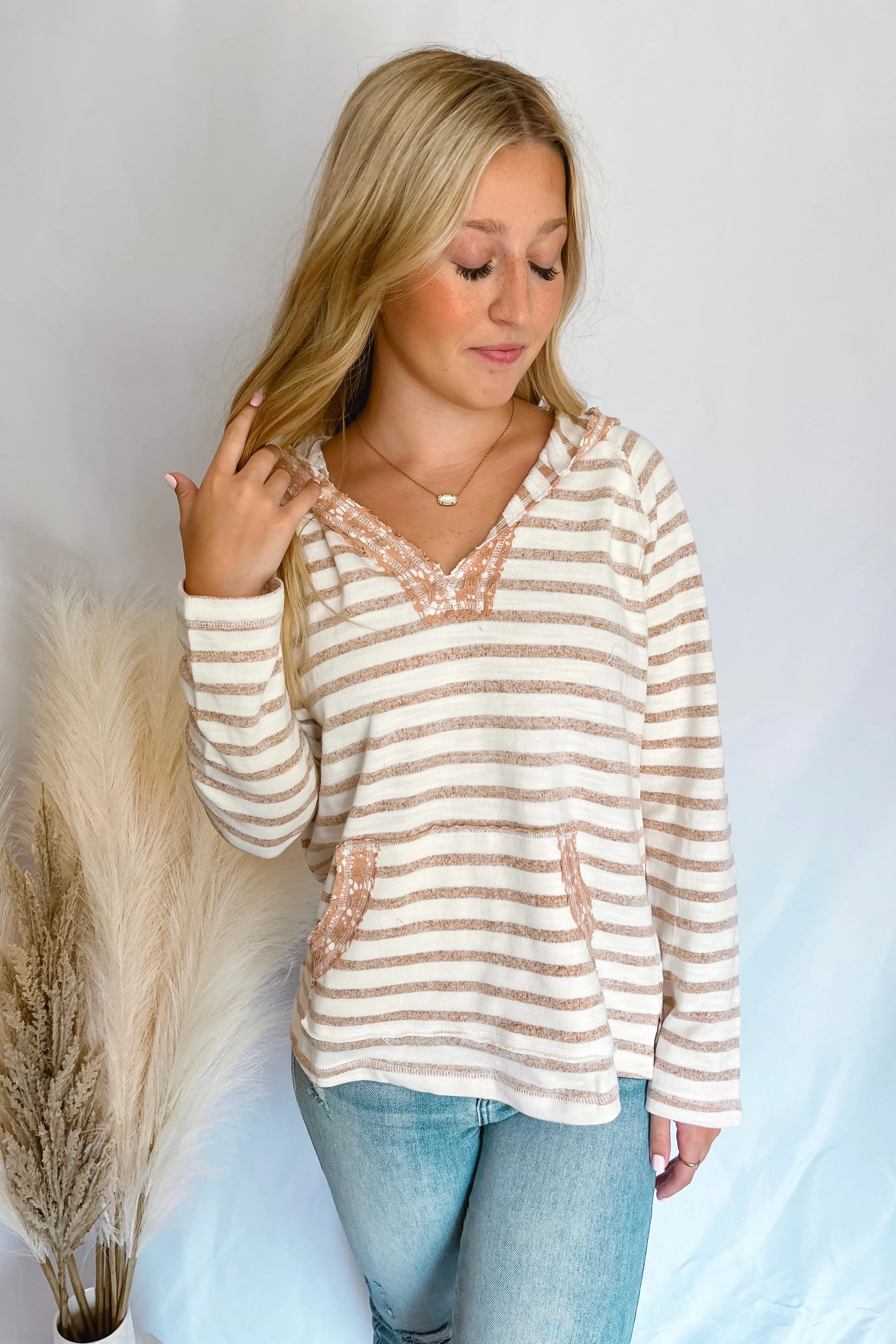 Cozy Moment Mauve Striped Hoodie Pullover
