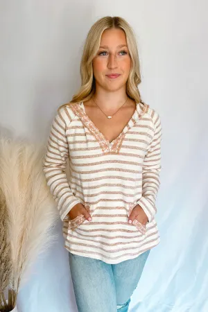 Cozy Moment Mauve Striped Hoodie Pullover