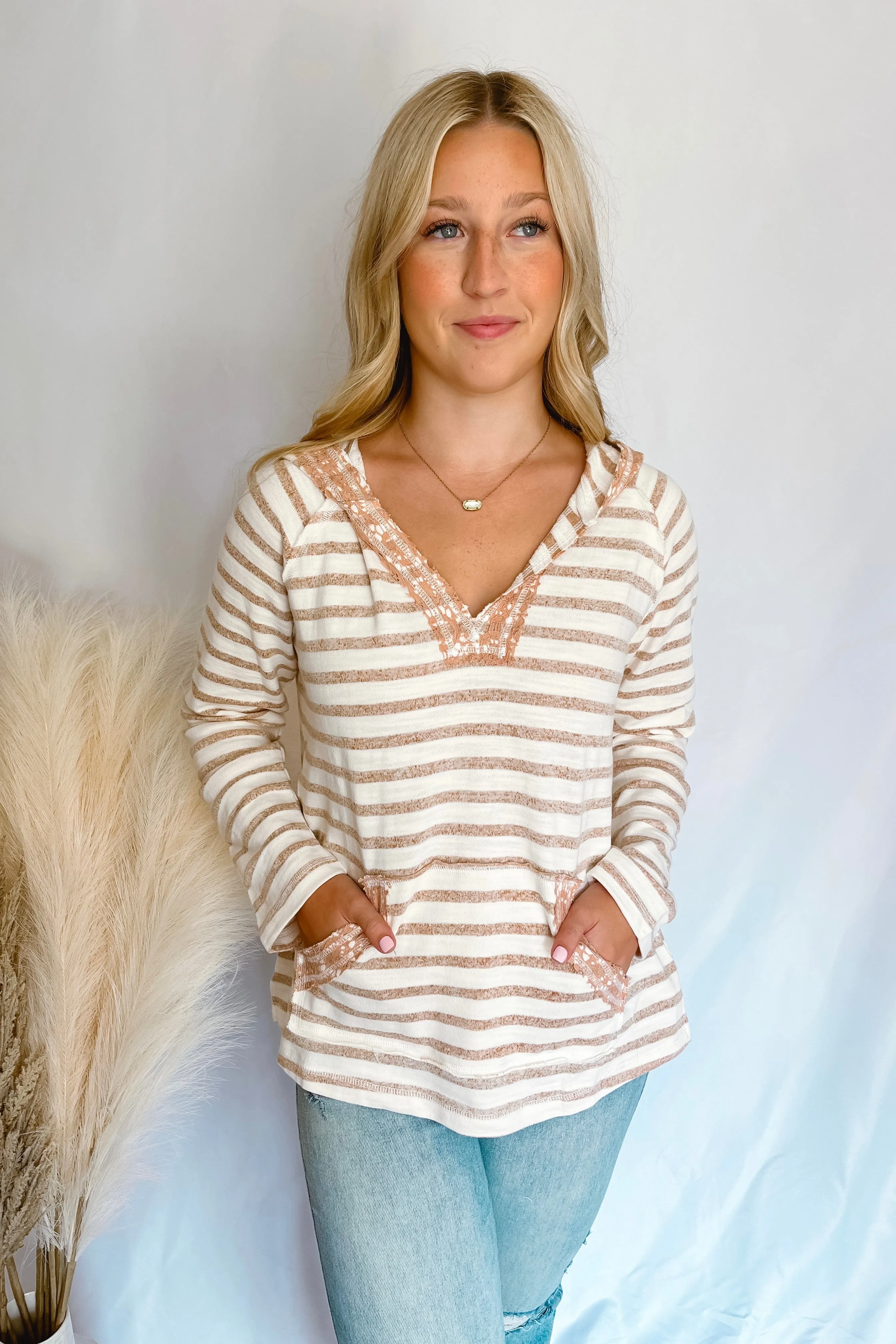 Cozy Moment Mauve Striped Hoodie Pullover