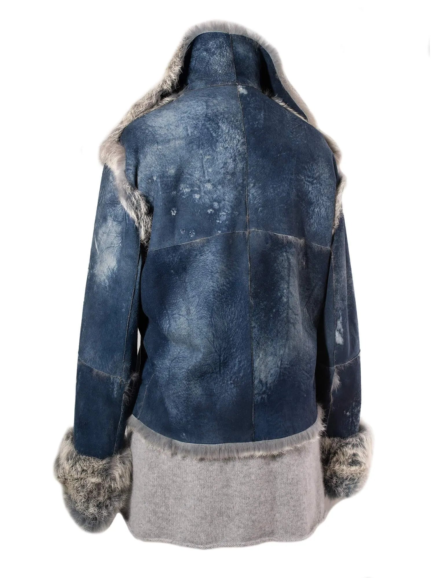 Custom Suede Shearling Jacket Blue Grey