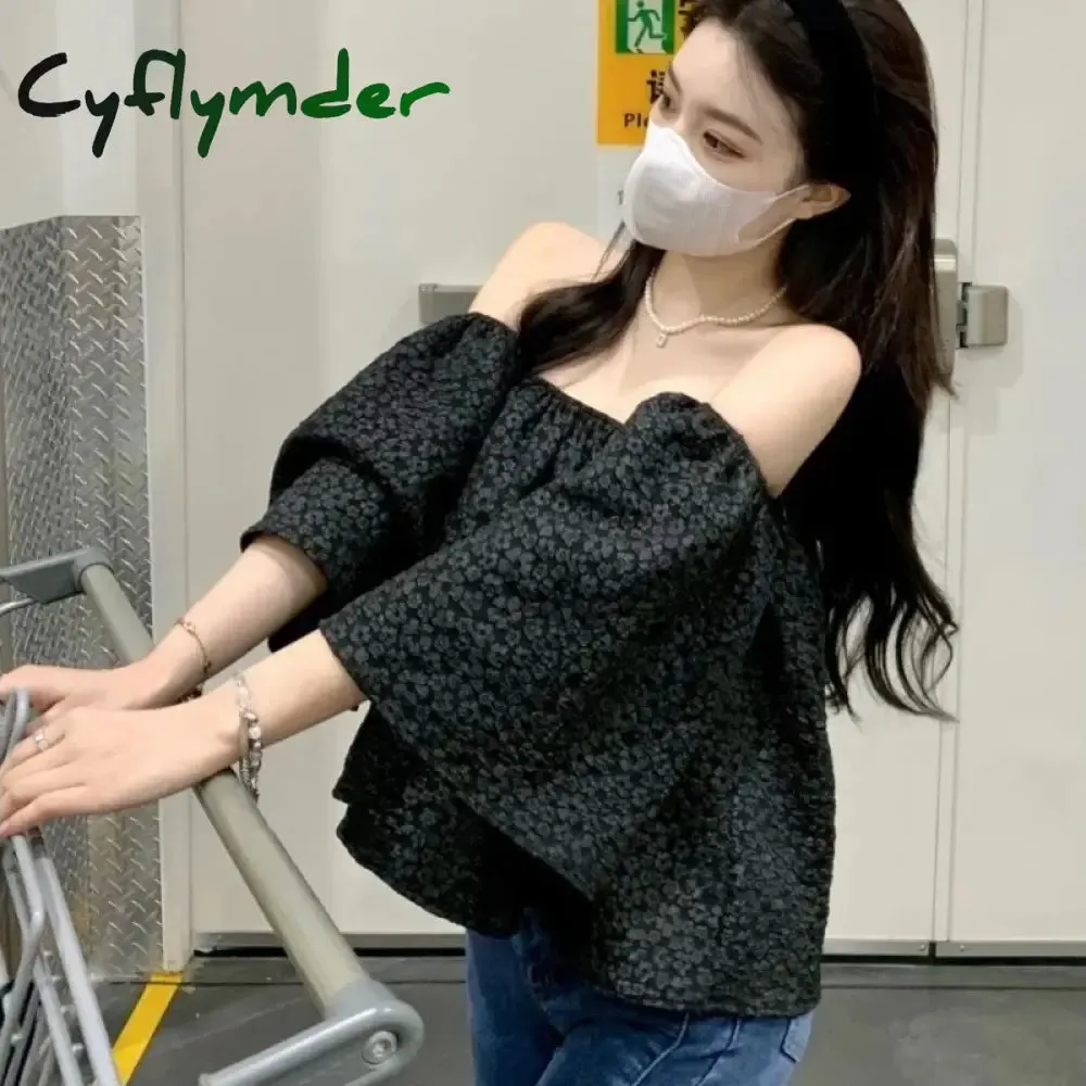 Cyflymder Slash Neck Blouses Women Loose Sexy Elegant Lady Summer Aesthetic French Style Fashion Crop Vintage Design Backless Gentle Sweet
