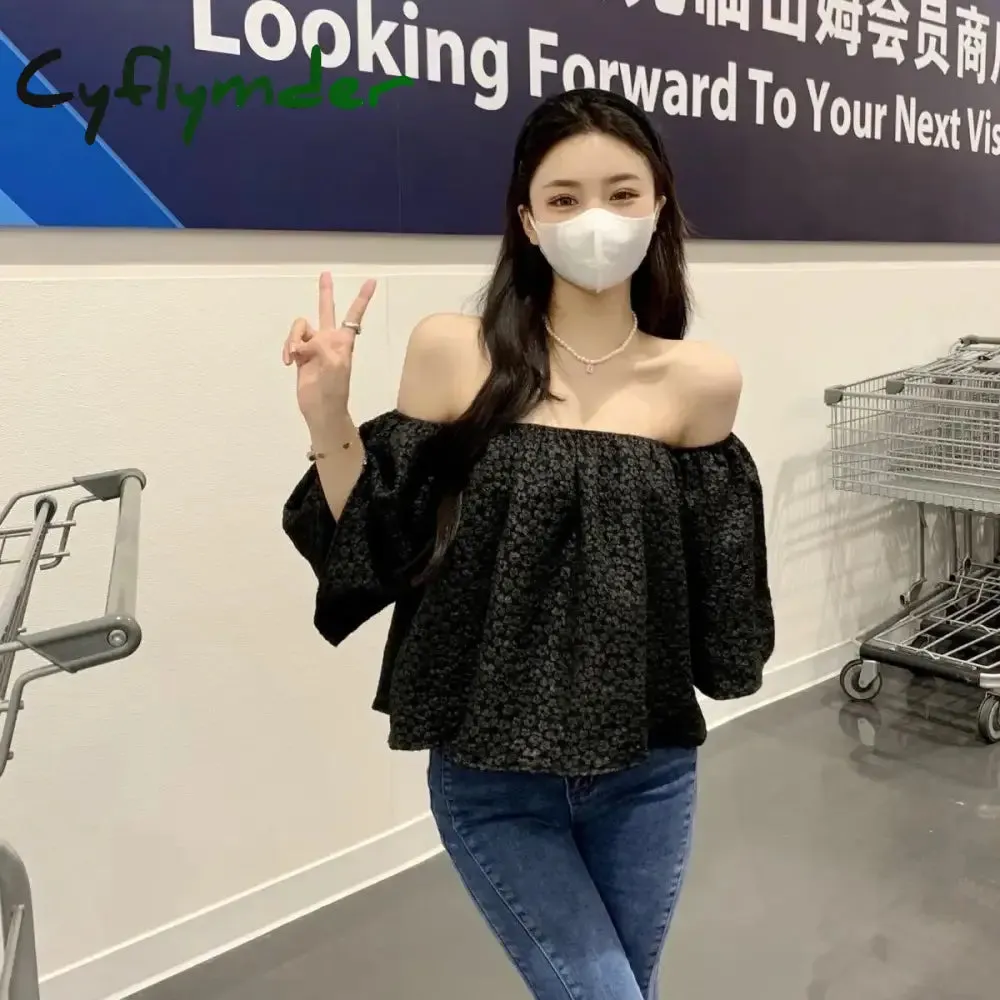 Cyflymder Slash Neck Blouses Women Loose Sexy Elegant Lady Summer Aesthetic French Style Fashion Crop Vintage Design Backless Gentle Sweet