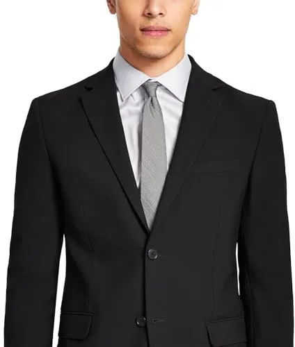 DKNY Men's Modern Fit High Performance Separates Business Suit Jacket, Black Solid, 38 Regular