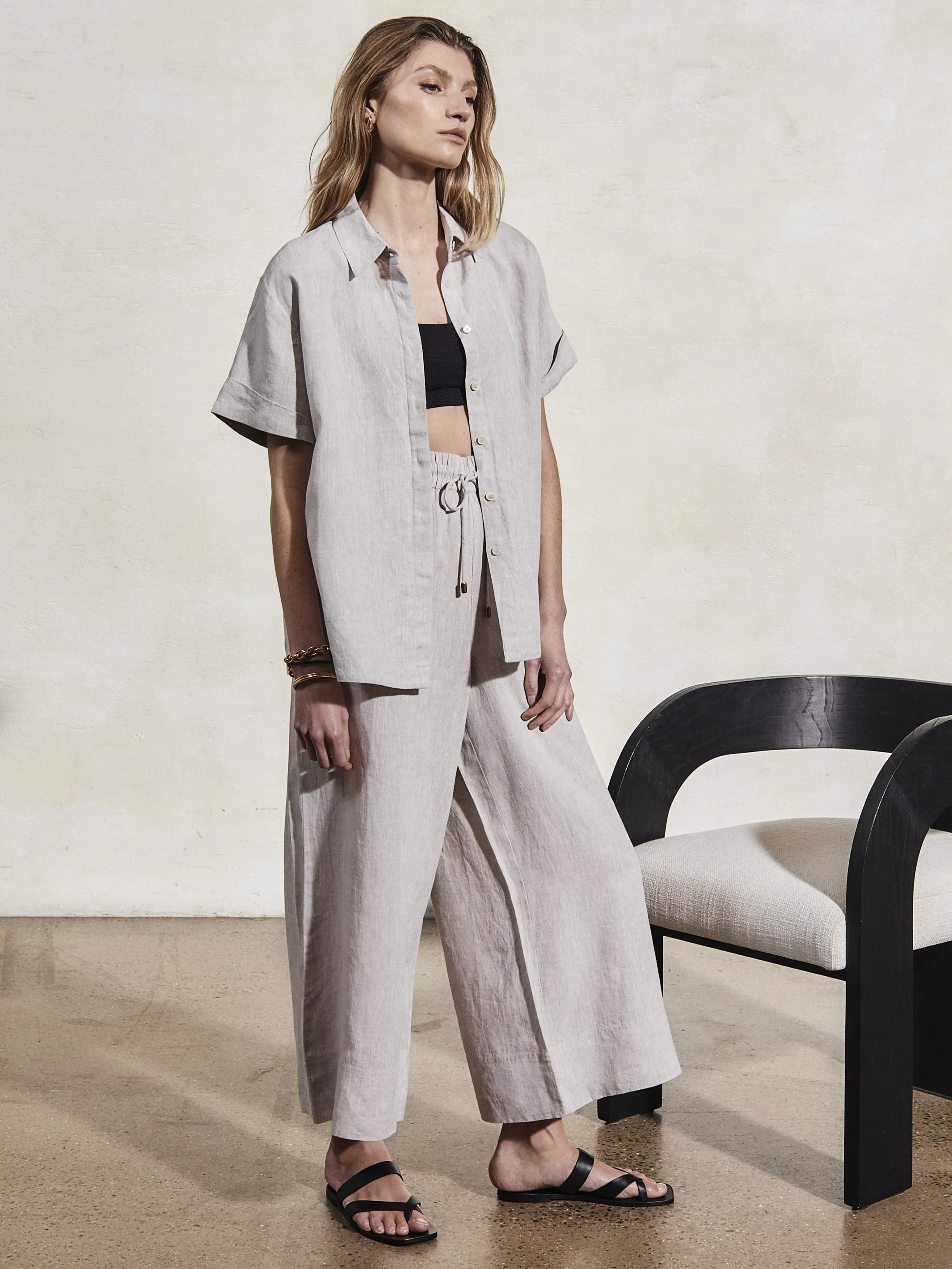 DORIS - Stone Linen Cropped Trouser