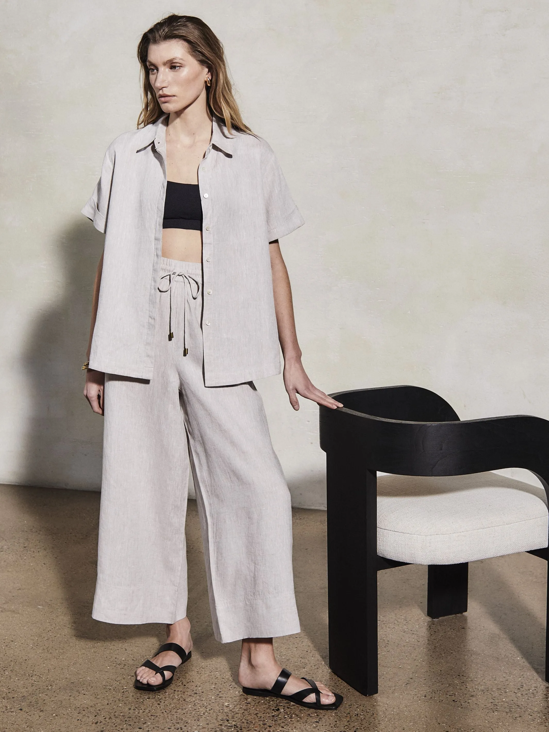 DORIS - Stone Linen Cropped Trouser