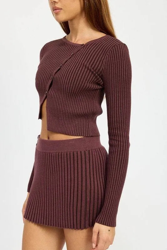 Emory Park Elegant Ribbed Asymmetrical Cardian Top