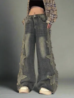 Fall Shredded Grunge Wide-Leg Jeans