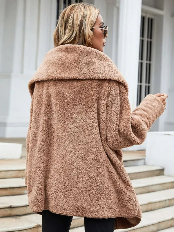 Faux Fur Coats For Women Long Sleeves Casual Faux Fur Coat Stretch Coffee Brown Overcoat
