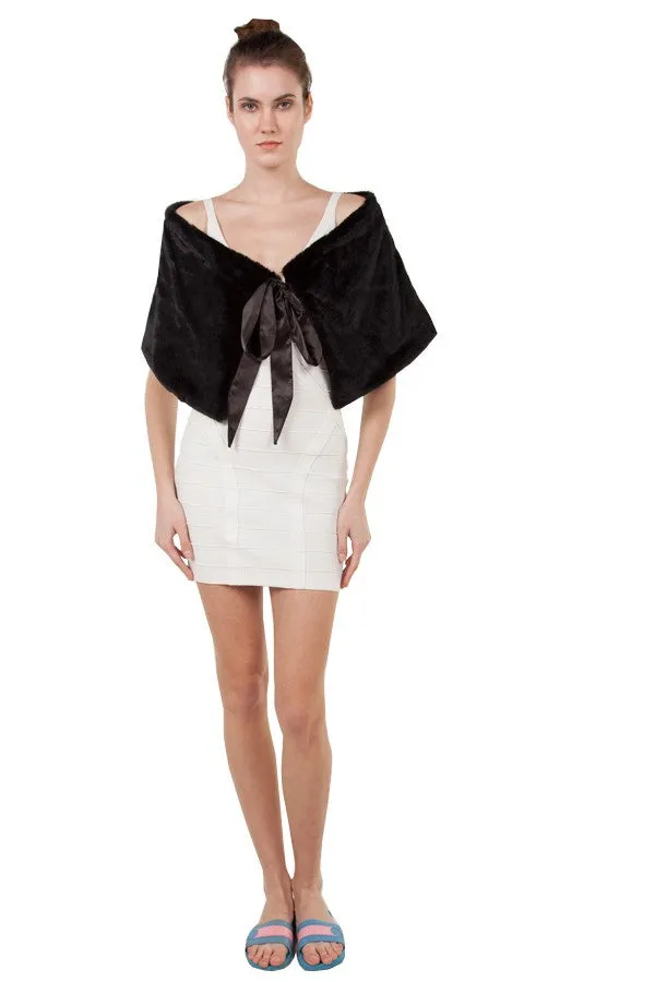 Faux Fur Tie Stole Black
