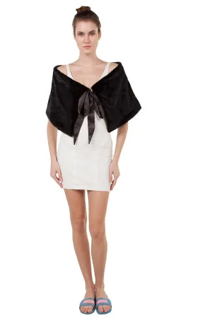 Faux Fur Tie Stole Black