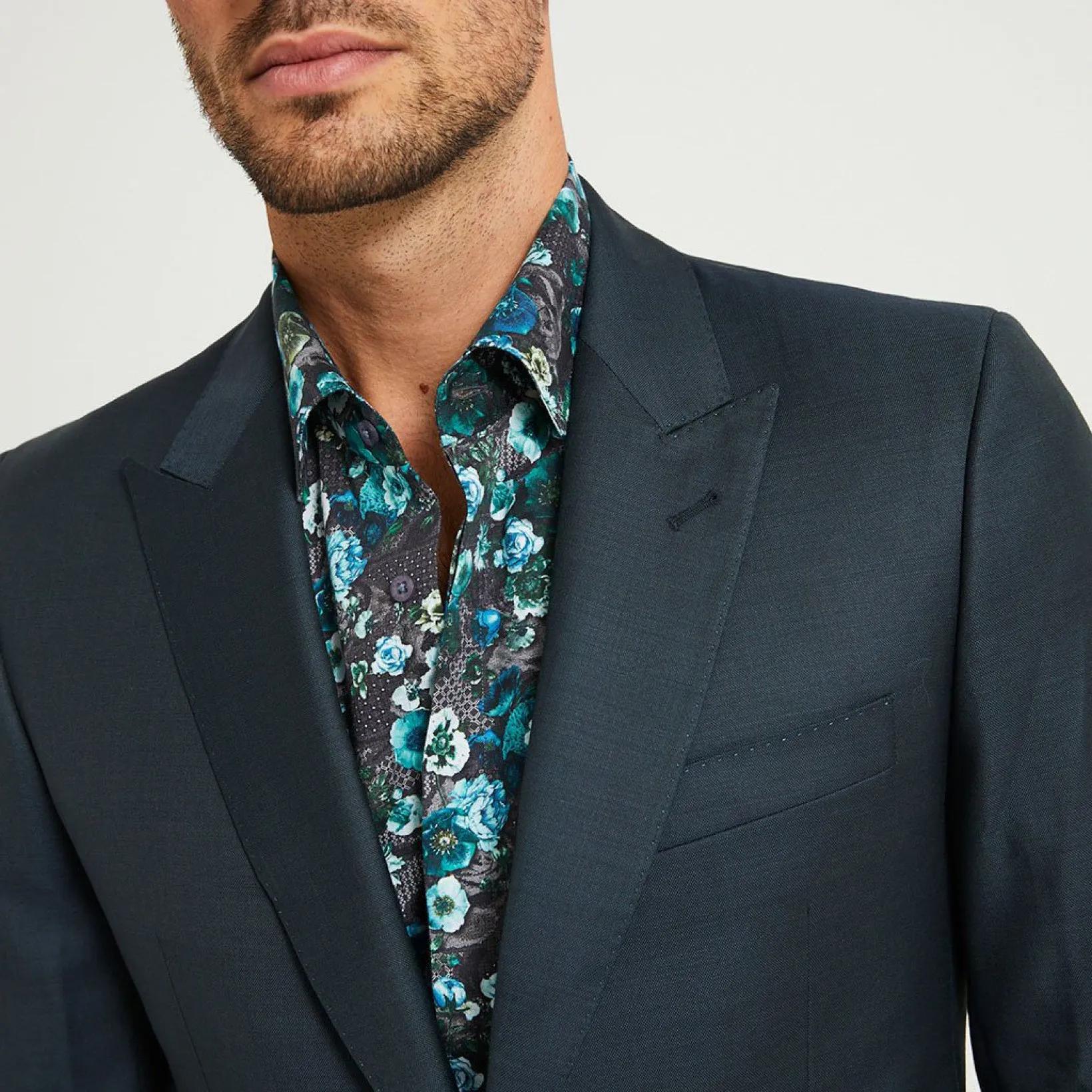 Fitted Micro Weave Wool Suit Jacket Green