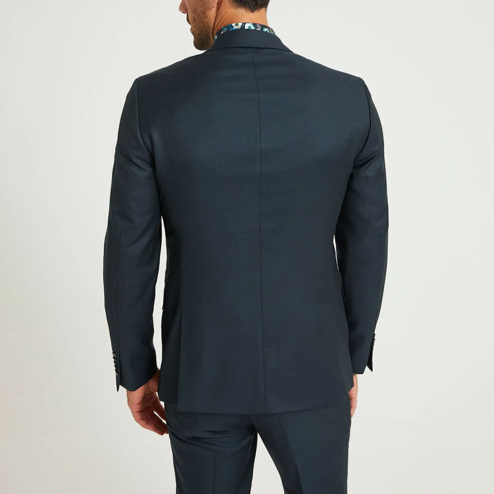 Fitted Micro Weave Wool Suit Jacket Green