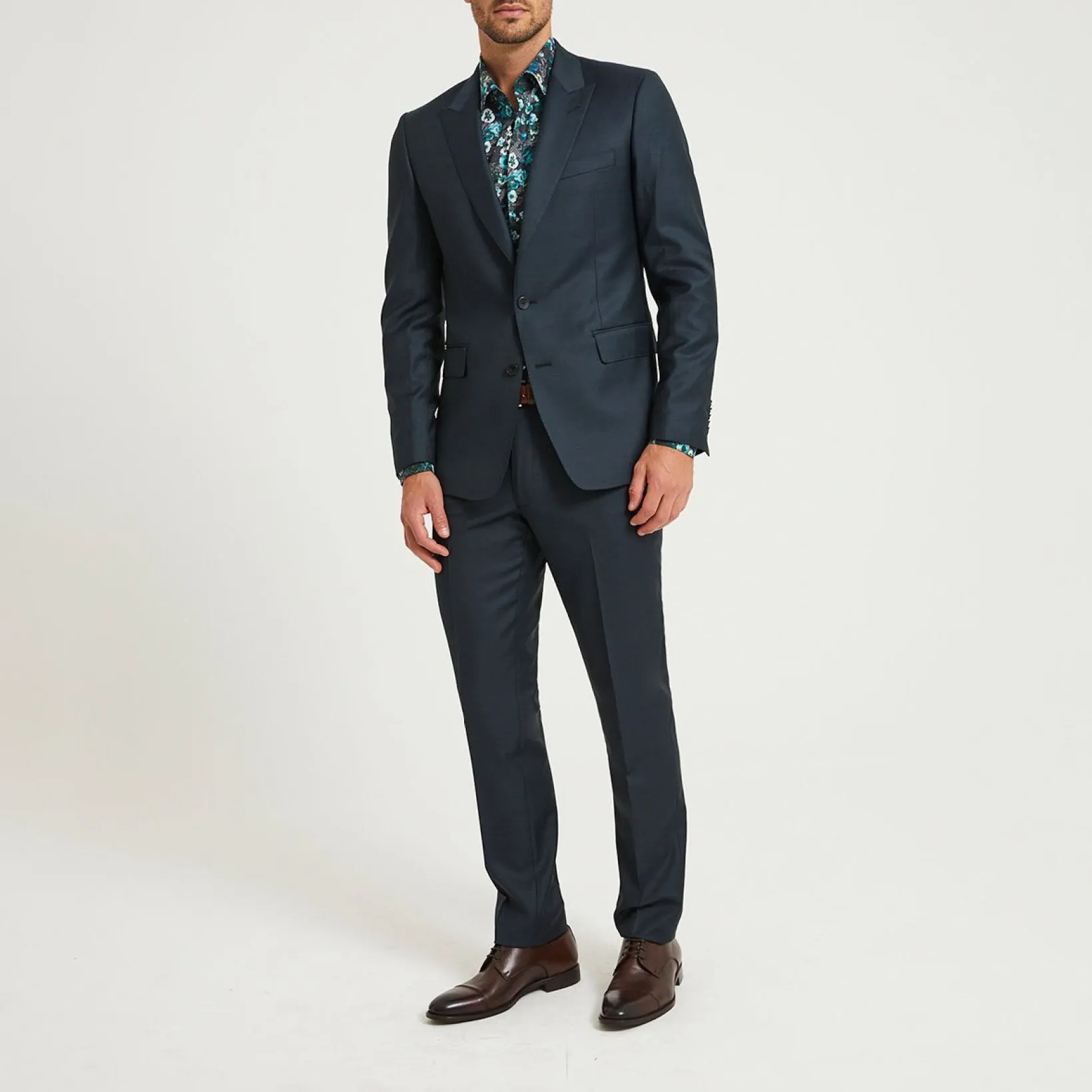 Fitted Micro Weave Wool Suit Jacket Green