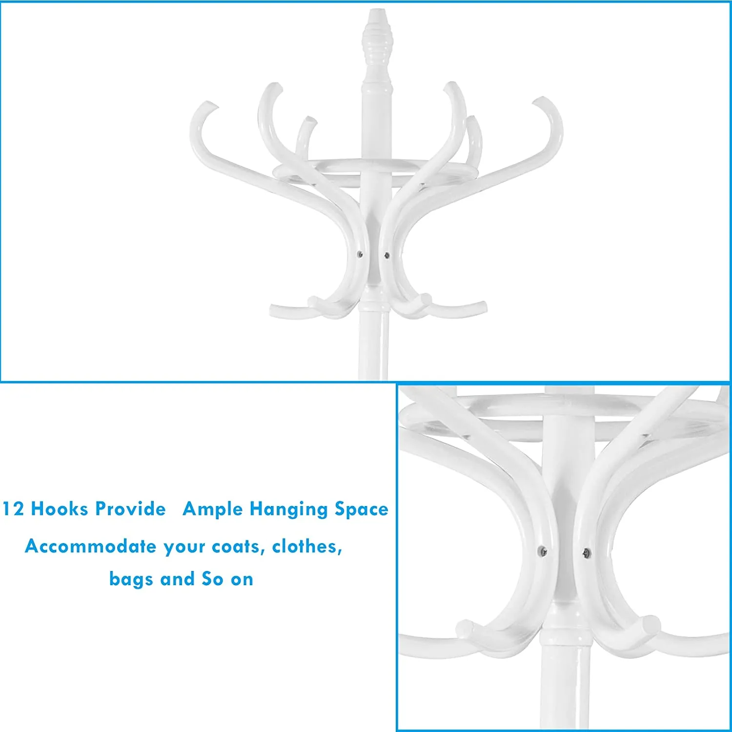 Floor Standing Hat Coat Wood Hanger w/ Umbrella Rack Prestige-White