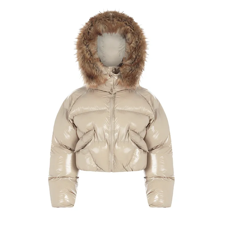Glossy Fur-Lined Puffer Jacket