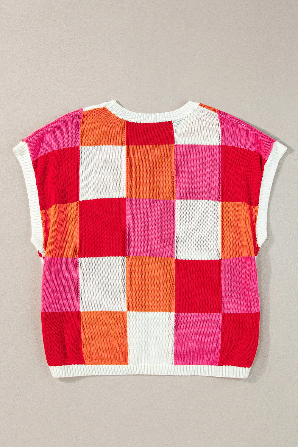 Grapefruit Orange Color Block Cap Sleeve Sweater