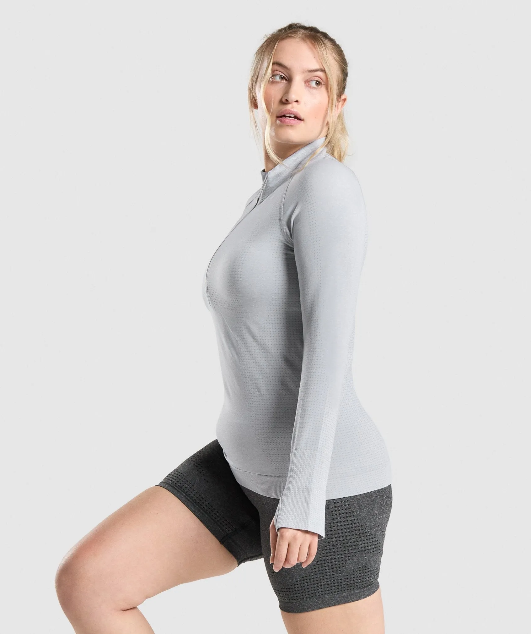 Gymshark Vital Seamless 2.0 1/2 Zip Pullover - Light Grey Marl