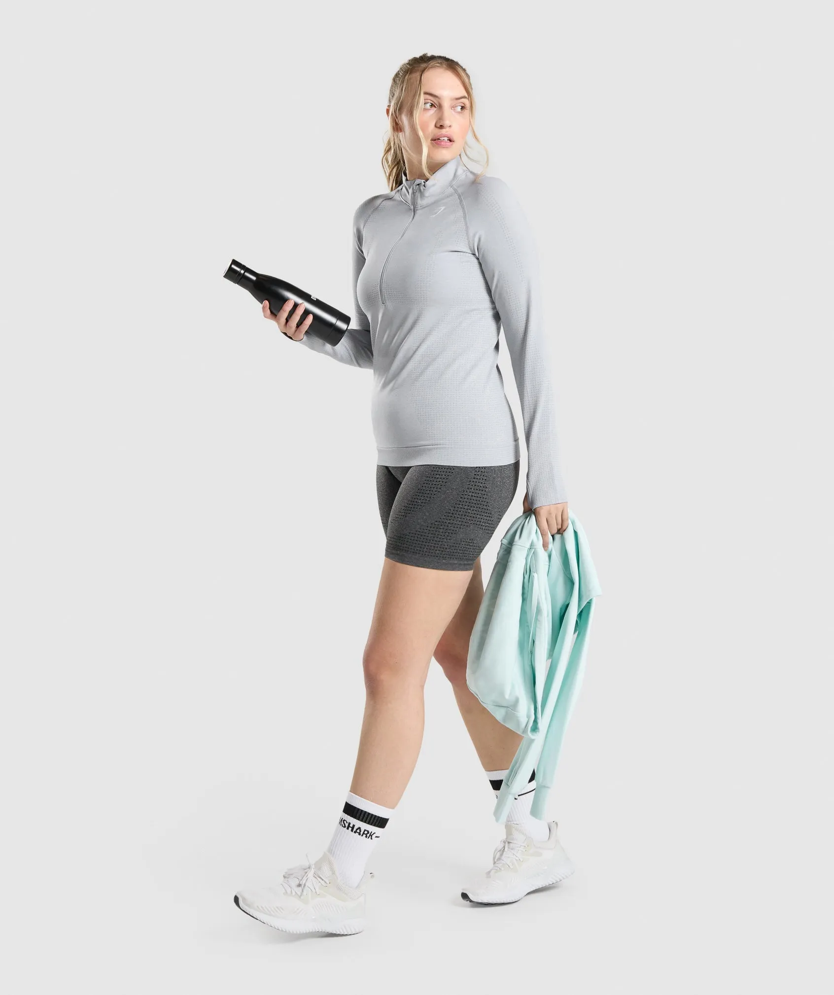 Gymshark Vital Seamless 2.0 1/2 Zip Pullover - Light Grey Marl