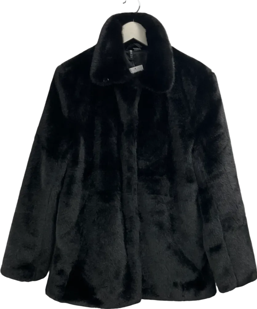 H&M Black Faux Fur Coat UK XS