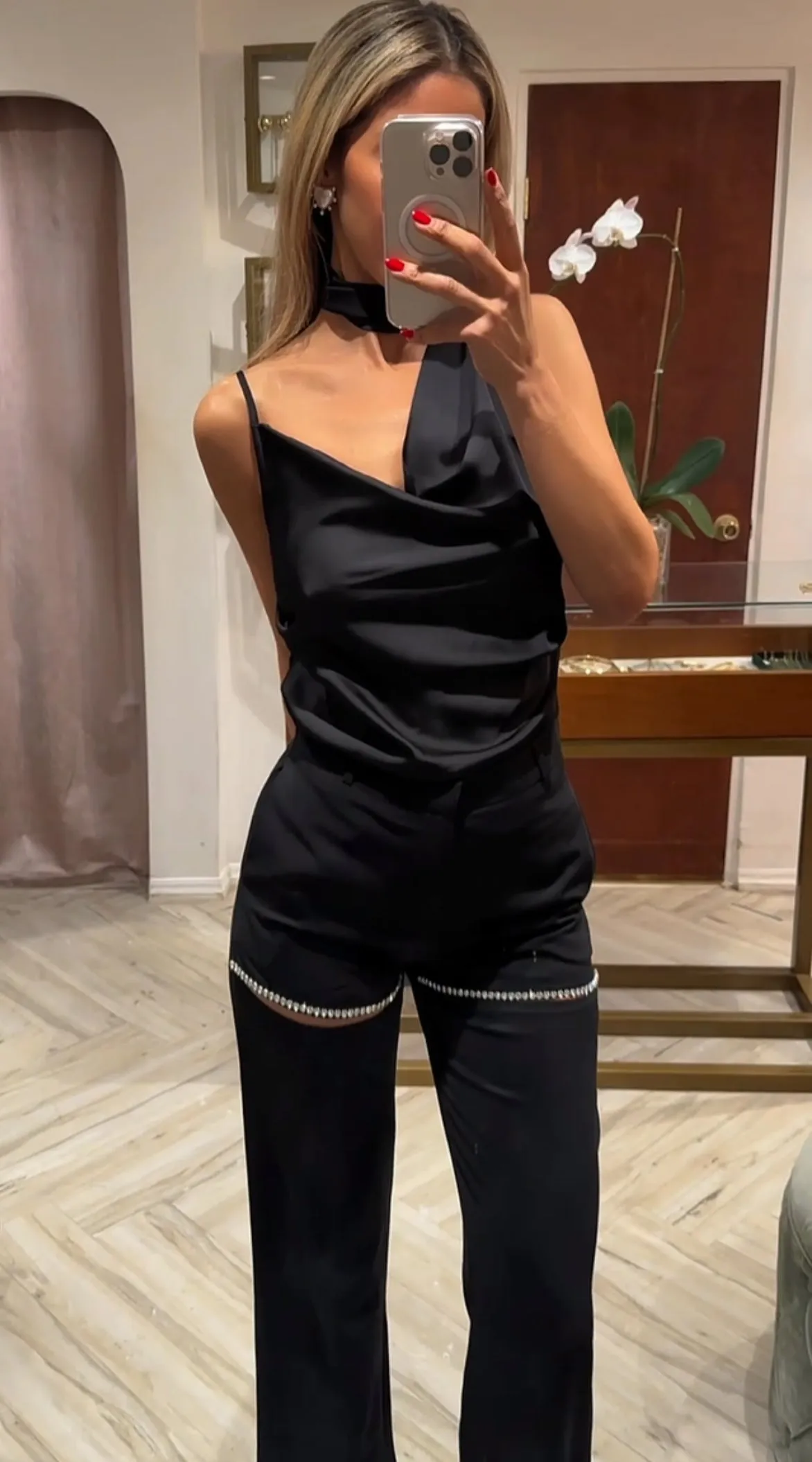 Ila Silk Draped Halter Top Black