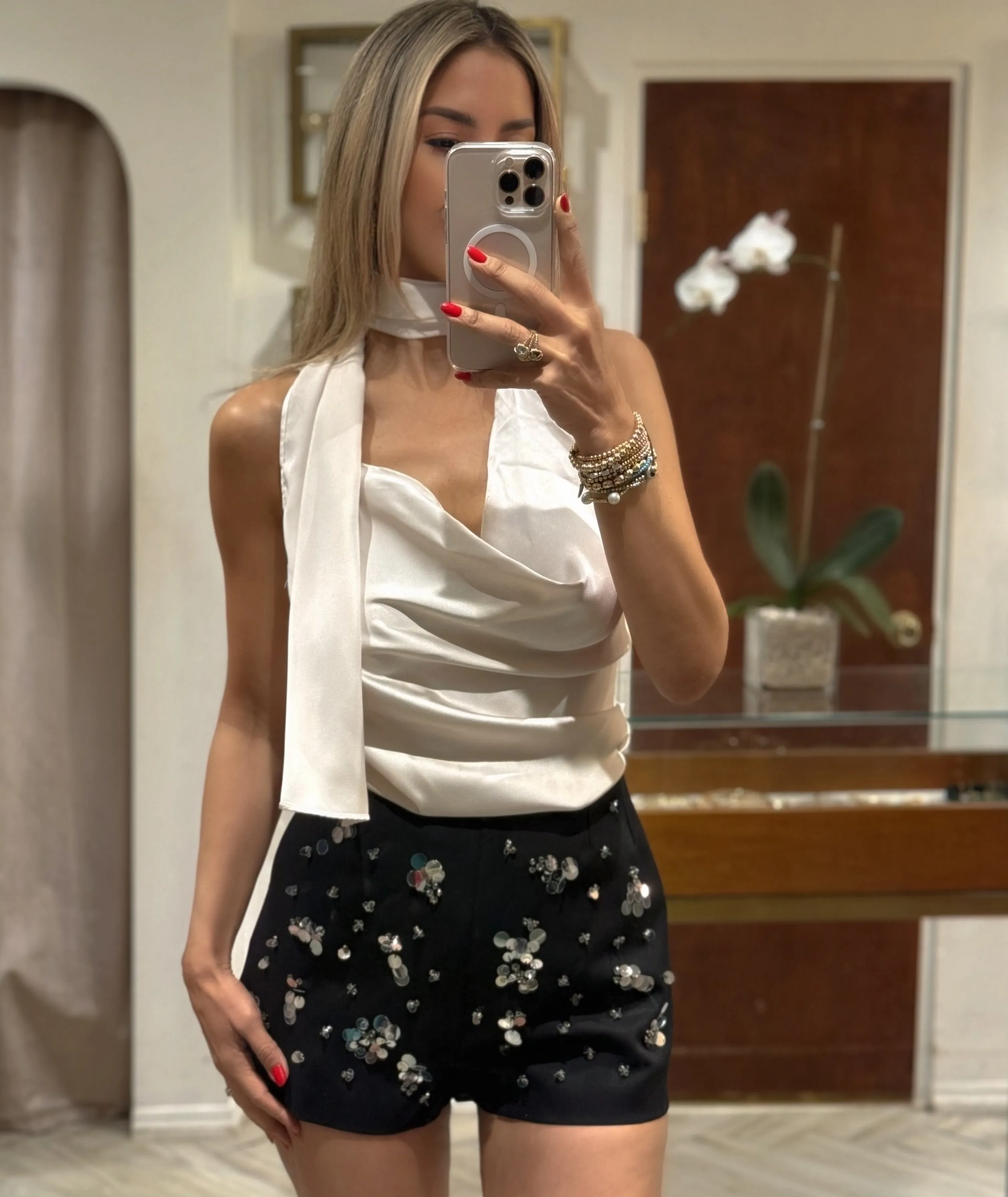 Ila Silk Draped Halter Top Champagne