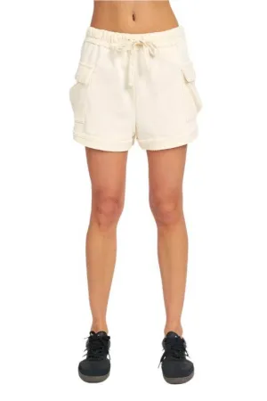 Ivory Cargo Pocket Shorts With Drawstring