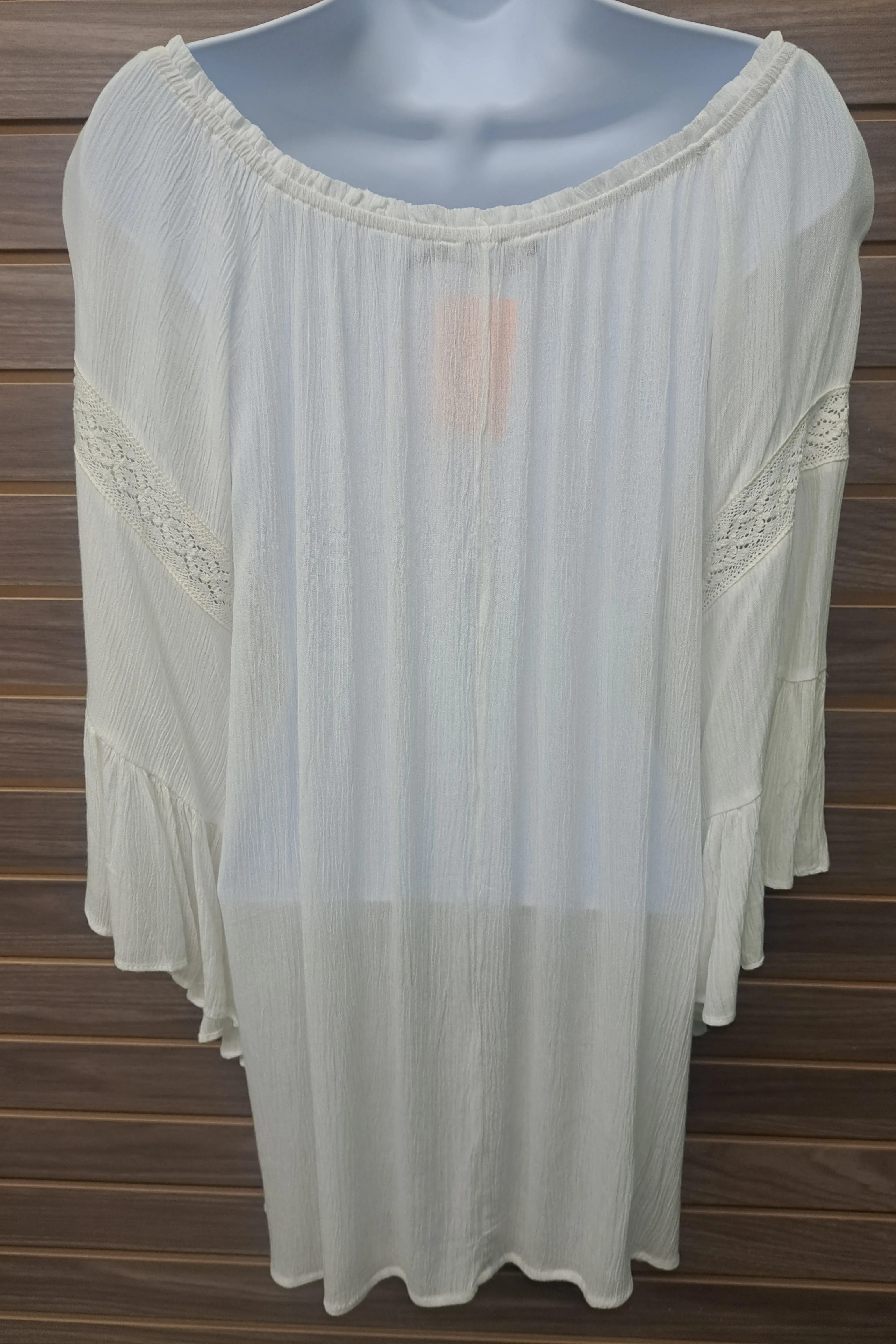Ivory linen lace flowy bell sleeve