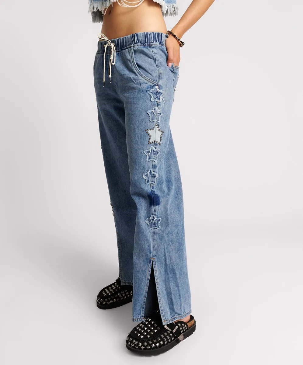 JOHNNY BLUE STAR ROADHOUSE WIDE LEG DRAWSTRING JEANS